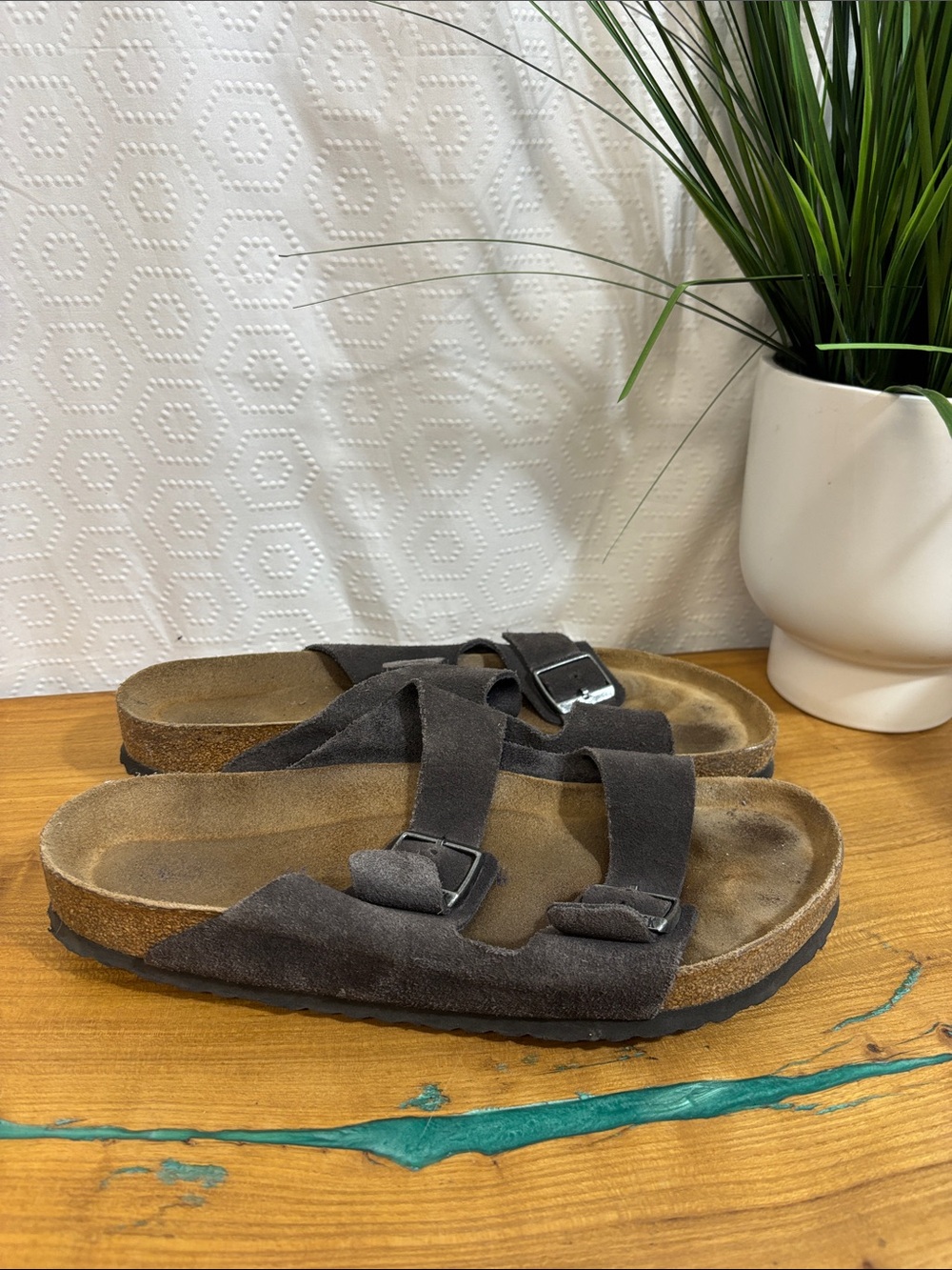 Birkenstock Arizona Buckle Two Strap Sandal Gray Suede 46